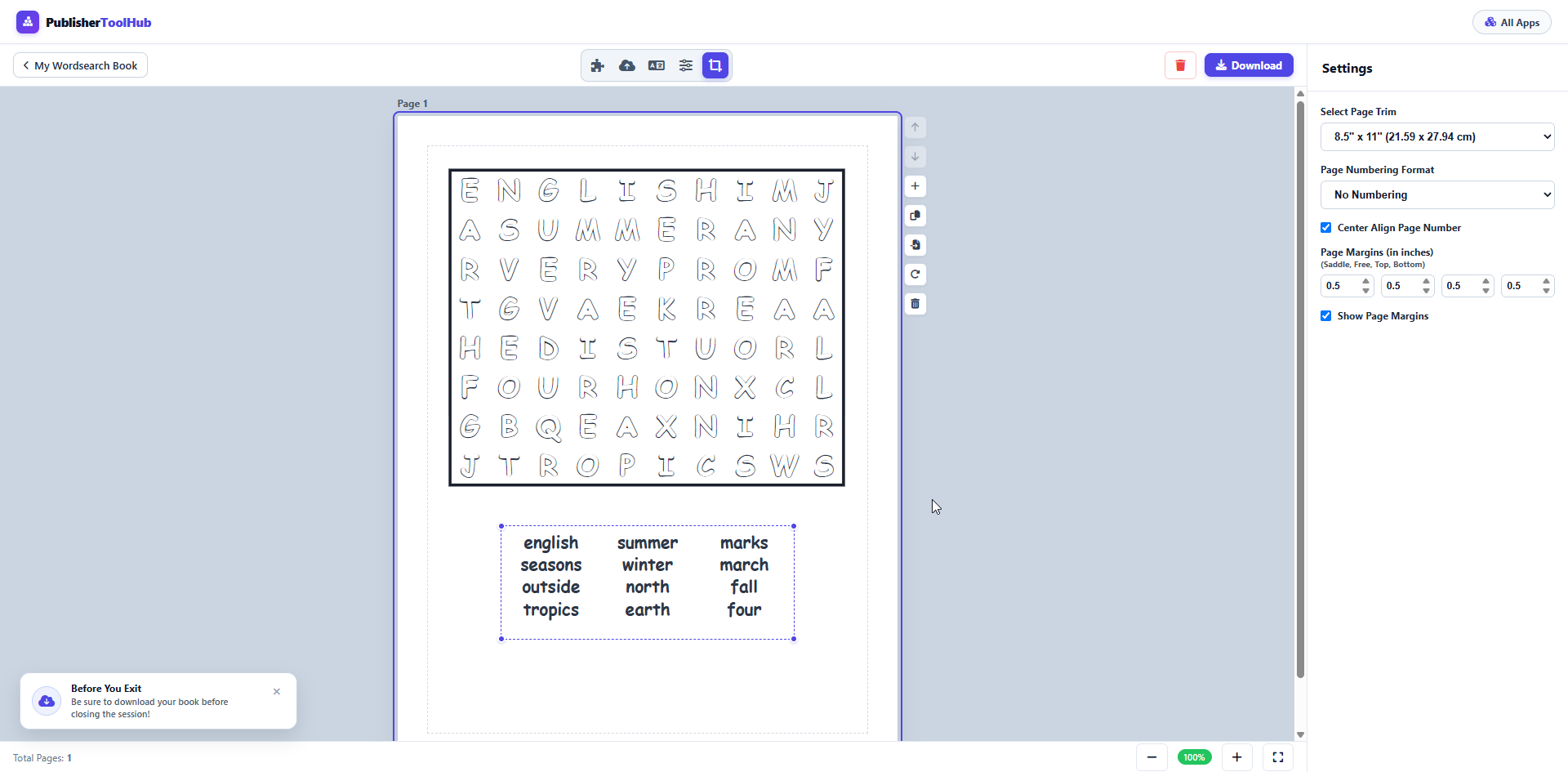Publisher Tool Hub Studio Page Margin Controls and Real-Time Live Preview Canvas